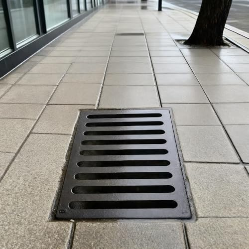 Caniveau Exterieur en Fonte, Grille Caniveau Carré Noir pour Trottoir de Garage(50x15cm/20x6in)