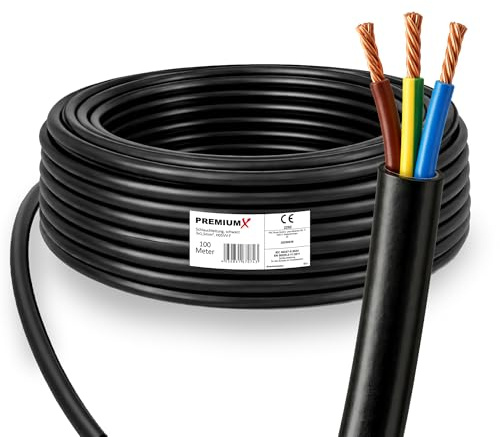 PremiumX Schlauchleitung H05VV-F 3x1,5 mm² - Flexible PVC Anschlussleitung für Elektroanschlüsse im Innenbereich - 100 Meter