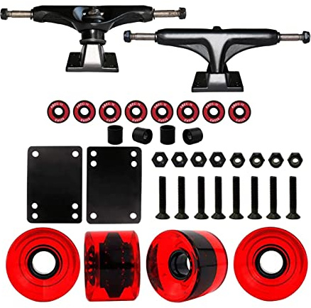 Fxzqgnh Skateboard Achsen, Rollen, 51 Mm Skateboard Rollen Und Kugellager Set, Skateboard Achsen 5, Skateboard Werkzeug, Skateboard Dichtung, Skateboard, klar rot