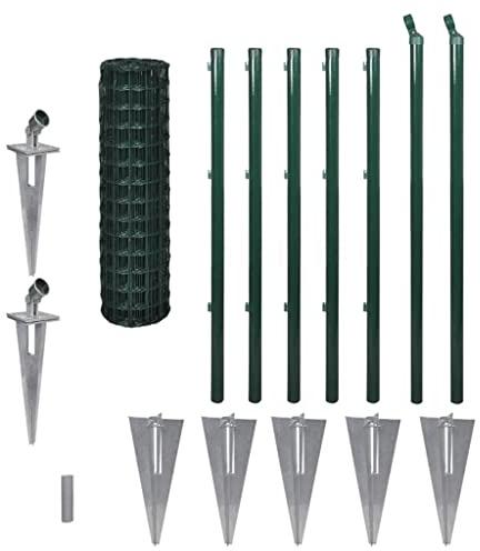 QJBSAVVA Recinzione in rete metallica, set di recinzione da giardino, 10 x 1,0 m, verde, griglia rivestita in PVC, con 5 pali e manicotti a terra, griglia saldata per giardino, foresta e recinto