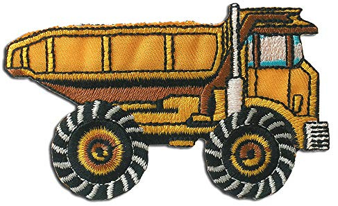 Mono-Quick Baustellenkipper Lkw Aufnäher zum Aufbügeln 8,5 x 5,3 cm Bügelbild für Kinder mit Bauernhof Baustelle Action Spielspaß, Bügelpatch Patches Bügelflicken Kindergeburtstag