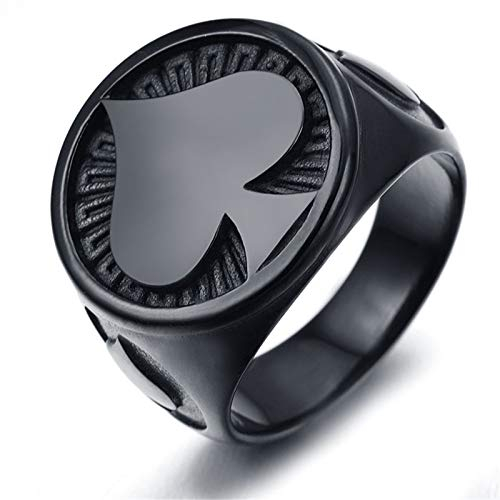 Beydodo Herren Ringe Edelstahl, Männer Ring Biker Poker Pik Freundschaftsring Ring Personalisiert Schwarz Gr.62 (19.7)