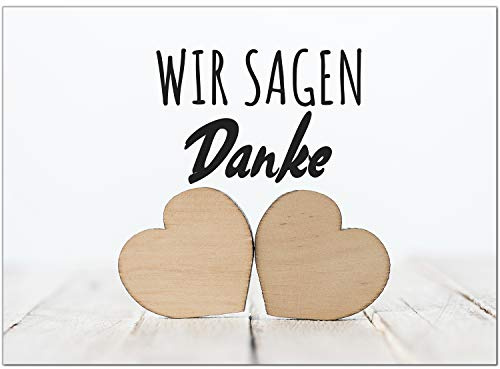 Einladungskarten Manufaktur Hamburg 10 x Hochzeits-Dankeskarten - Holz Herz Zwei 2 Wir sagen Danke - Danksagungskarten für Ehepaare um Danke zu sagen nach Hochzeit, Polterabend oder Hochzeitsfeier