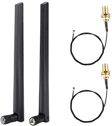 Bewinner 2 x Cable de Tarjeta de Red Inalámbrica IPX4 + 2 x Antena 5DBi,Antena Cabeza SMA,Esmalte Dorado, sin Ennegrecimiento, Antena para 9560NGW / 9260AC / 7265AC / BCM94360