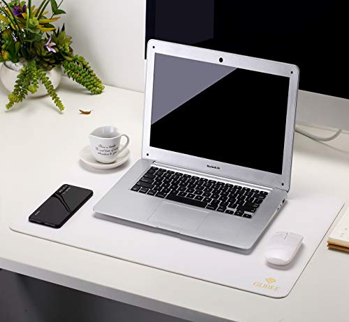 GUBEE PU-Leder Multifunktionsbüro-Schreibtischunterlage Mauspad,Wasserdichte rutschfeste Anti-Schmutz-Mausunterlage für Büro und Zuhause, Reisen (Weiß/Silber)