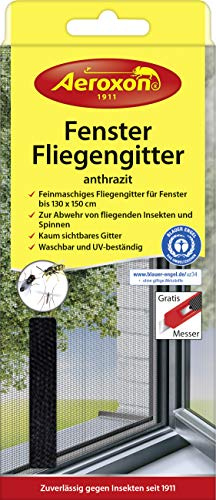 Aeroxon Fenster Fliegengitter Anthrazit 130cm x 150cm, 3er Vorteilspack (3x 1 Stück)