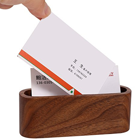 Visitenkartenhalter aus Holz - Holzkartenetui Stehpult Visitenkarten-Organizer für Büromaterial(Braun)