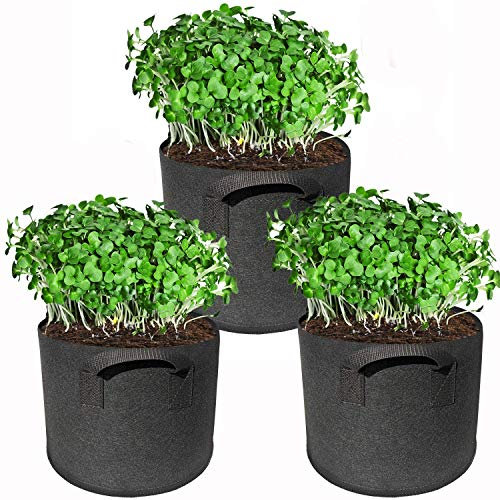 Pflanzsack, Atmungsaktiver Pflanztasche aus Vliesstoff - Pflanzentasche mit Griff und Beobachtungsfenster für Kartoffeln, Tomaten und Erdbeeren (3 X 95L)