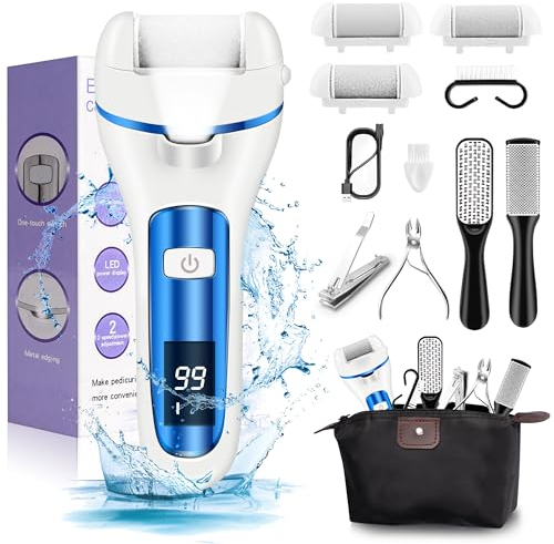 Hard Skin Remover Foot File Electric, Ratukall Rechargeable Dry Skin Remover for Feet, Professional Pedicure Tools Foot Scrubber Care Kit with Storage Bag for Dead Skin Cracked Corn Heels Calluses