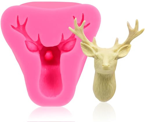 TOPBATHY Hirschkopf Silikonform Weihnachten 3D Hirschkopfform Silikon Backform FüR Kuchen Fondant Seifen Schokolade Diy Backen Ofen GeschirrspüLer KüHlschrank 7X6.8X3.5Cm