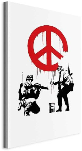 murando - Akustikbild Banksy Bilder Akustikschaum Hochleistungsschallabsorber Schallschutz Leinwand 1 tlg Wandbild Raumakustik Schalldämmung Polizei rot peace h-C-0147-b-a