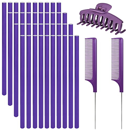 40 Pezzi Rulli Per Capelli In Schiuma Di Torsione(24x1,2 cm) Bigodini Flessibili Capelli Di Aste Flessibili Per Arricciare + 2 Pezzi Pettine + 1 Pezzi Artiglio dei Capelli viola