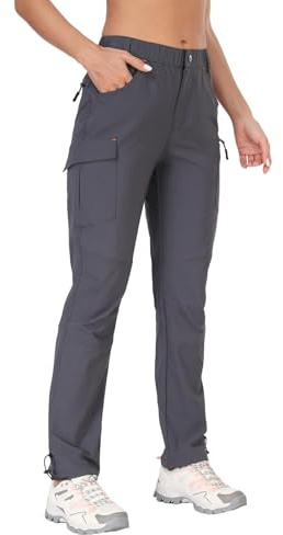 GymBrave Pantaloni Trekking Donna Cargo Capri 3/4 Estivi Leggeri Asciugatura Rapida con Tasche Zip Campeggio All'Aperto Lungo Grigio S