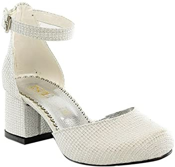SIRRI Fleur Filles Communion Bas Bloc Robe crème Chaussures Gros Talons fermé Bout Rond Bride à la Cheville Pompe Anno 29