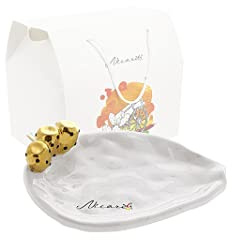 Mondocreazioni Svuota tasche pala fico d'india in porcellana nicarè bianco con dettagli oro astuccio tipico siciliano art 501