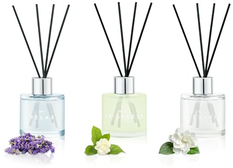 DIUFJAG Raumduft 3 x 50ml Mit 12 Duftstäbchen,Lavendel/Jasmin/Gardenie,Natürlich, Langanhaltend,Home Duft Reed Diffuser Lufterfrischer für Schlafzimmer Büro Badezimmer Regal Dekor
