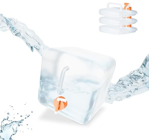 Relaxdays Tanica da Campeggio Pieghevole, Set da 4, con Rubinetto, Plastica Senza BPA, 5 Litri, Trasparente Arancione