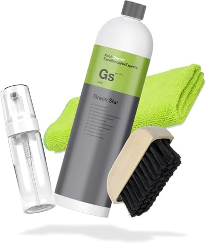 detailmate Koch Chemie Autopflege Set - Greenstar Universalreiniger 1L KONZENTRAT + Koch Chemie Schaum Zerstäuber 150ml + ValetPro Lederbürste + Innen Mikrofasertuch
