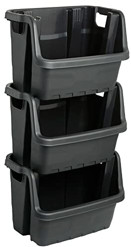STORM TRADING GROUP Stacking Crates Heavy Duty Large Open Fronted Storage Boxes Bin For Order Picking, Recycling, Industrial, Garage & Kitchen Stackable Organiser Baskets (Set of 2)