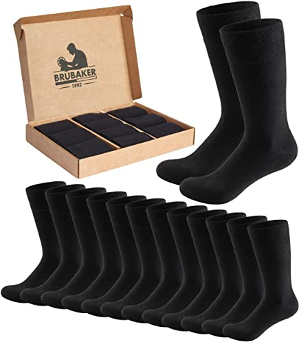 Brubaker 10 Paia di Calze da Uomo Nere – Calzini in Cotone Uomo – Comfort & Business – Calze per Sport, Quotidiano ed Abiti Eleganti – Calzini Traspiranti in Confezione Regalo - Taglia 47-50