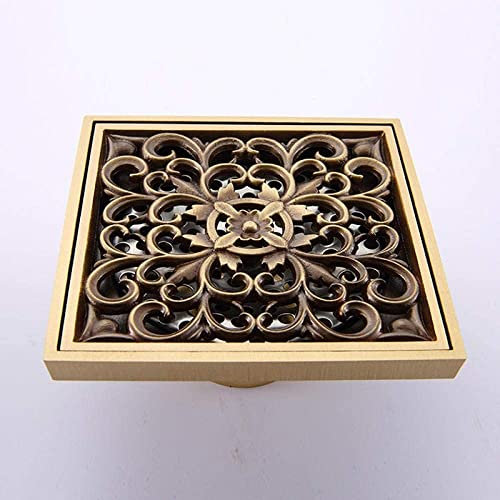 MUNANI Shower Drainer,Bathroom Anti-odor Shower Floor Drain Cover,Brass Art Carved Flower Bathroom Floor Waste Grate Shower Drain Drainer Sink Plug Cover