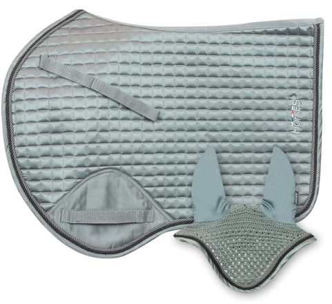 Horses Sottosella Salto+Cuffietta Edith, Morbido e Resistente, Indispensabile per Proteggere Il Cavallo da Traumi e Shock Eccessivi, Sobrio ed Elegante (Full, Grigio)