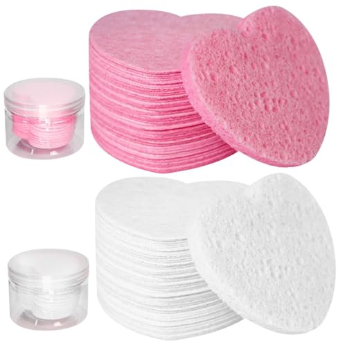 Gesichtsschwämme Zur Reinigung,50 Stück,Herzförmig,Wiederverwendbare Komprimierte Gesichtsschwämme,Starke Wasseraufnahme,Schnell Trocknende Cellulose-make-up-entferner-pads,Komprimierte