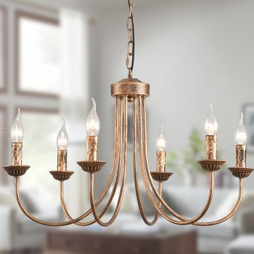 Ganeed Licht Pendelleuchte Vintage Französische Lampe 62 cm für Landhaus Cottage Bauernhaus Bronze 6 Lichter