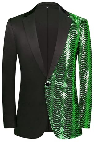 Riunione di Capodanno Fine Anno Festa di Famiglia Degli Uomini Oversize Casual Danza Paillettes Vestito Moda Giacca Uomo Tan Suit Vest, Verde, M