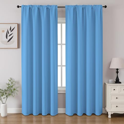 CUCRAF Set di 2 tende oscuranti azzurre con tasca per asta, per camera da letto e soggiorno, con isolamento termico dalla luce, 2 pannelli, 132 x 213 cm (larghezza x lunghezza)