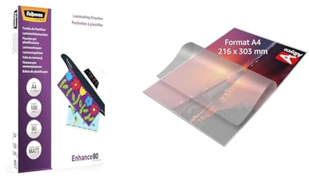 Fellowes 5452101 matte Laminierfolien Enhance 80 Mikron & Albyco - Laminierfolien A4 Qualität 160 Mikron (2x80 Mikron) - 100 Stück - Folien A4 Glänzend, Laminiertaschen - Laminierfolie - Transparent