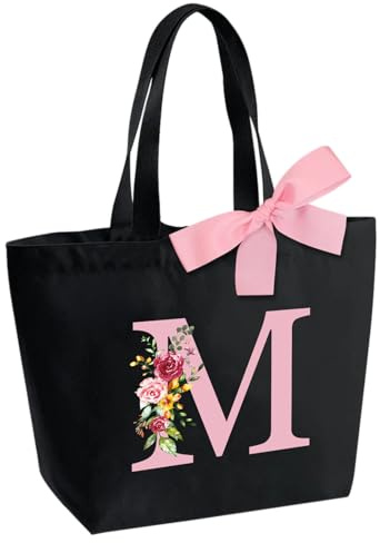 hamatata Personalisierte Initialen Tragetasche, Wasserdicht Handtasche Damen, Strandtasche mit Reißverschluss, Hochzeit Geburtstag Geschenke für Damen Braut Brautjungfern Mama Schwester Freundin