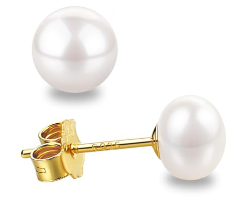 Pendientes de perlas de mujer naturales de agua dulce cultivadas pendientes plata 925 perla blanca auténticas 5 mm 6 mm 7 mm 8 mm 10 mm, Plata de ley, Sin piedra preciosa