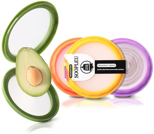 SOOPLEU Juego de 4 recipientes reutilizables para guardar aguacates y tomates, ideal para ajo, cebolla, limones y patatas