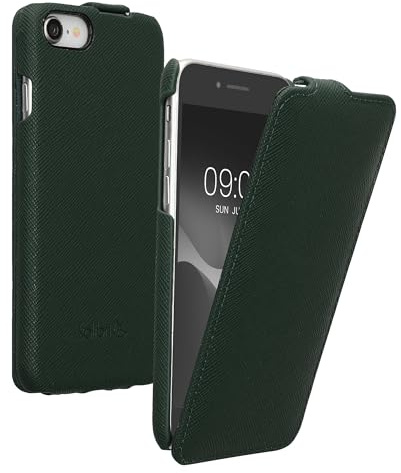 kalibri Flip Hülle Ultra Slim kompatibel mit Apple iPhone SE (2022) / iPhone SE (2020) / iPhone 8 / iPhone 7 - Leder Case Schutzhülle Tasche in Petrol matt
