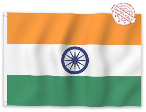 Aoihrraan Bandera India 80x120cm Doble Cara Brillante Bandera India Celebración Al Aire Libre Jardín Familiar Decoración Bandera Nacional Con 2 Anillos Fuertes