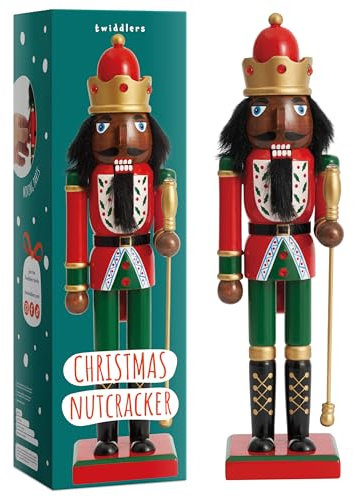 THE TWIDDLERS - Wooden Nutcracker Soldier King, 30cm / 12 in Red & Green Festive Colours - Premium Handmade Pine Wood Classic Traditional Ornament, Xmas Decoration With Moving Parts