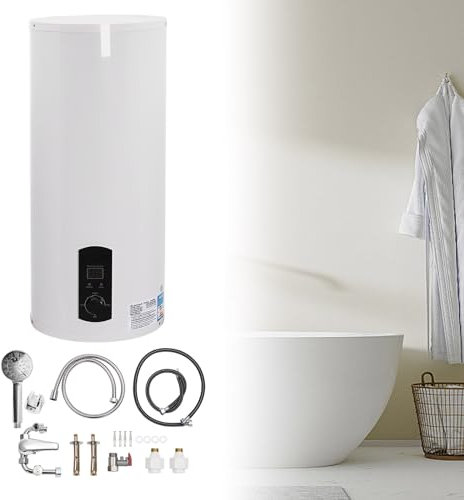 MEELRYD Chauffe-eau électrique 60 l - 220 V montage mural acier inoxydable - Température 25-75 °C - Robinet et pommeau douche