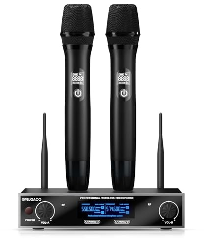 Wireless Microphone, Metal Professional UHF Wireless Dynamic Coil Handheld Microphone System, Dual Channel, Suitable for Home Karaoke, Meetings, Parties, Churches, DJs, Weddings, Home KTV Sets