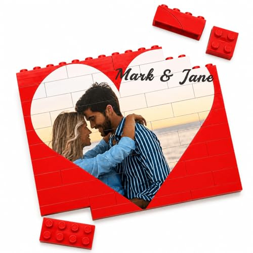 Puzzlesteine | Personalisierte Bausteine mit Foto und Text | 12,8 cm (Breite) × 10,5 cm (Höhe) × 1,5 cm (Dicke) (Rot Bausteine)