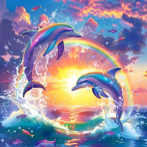 CEOVR Diamond Painting Kit Erwachsene Delphin Diamond-painting Sonnenuntergang,30x30 cm Diamant Paintings Kit,5D DIY Diamond Painting Bilder Set,Tier Diamond Painting Bilder Kit