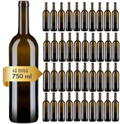 acquaverde | 40 Bottiglie Bordolese per Vino da 750 ml in Vetro Scuro UVAG, Contenitore Alimentare, Bottiglia Vuota per Vini Rosso, Bianco e Rosato con Imboccatura idonea per Tappo in Sughero