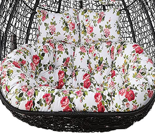 Outdoor Double Egg Chair Cushion Waterproof and Detachable 2 Person Hammock Swing Seat Pad for Garden and Patio Flower Pattern 2 Seater Hanging Basket Chair Cushion