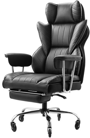 VEVOR Chefsessel Bürostuhl Drehstuhl mit hoher Rückenlehne & abnehmbaren Armlehnen, ergonomischer Schreibtischstuhl mit hochelastischem Schaumstoffkissen für Arbeit Arbeitszimmer Spielen Schwarz