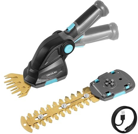 Cecotec Tagliasiepi Elettrico a Batteria Manuale TitaniumSword 2000 Hand. 2 in 1, Batteria Integrata 7,2V, Motore Brushless, Lame in Titanio, Impugnatura Rotante, 2 Accessori, Sistema di Sicurezza