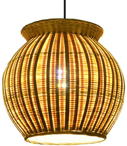 HKOLIMB Lampada a Sospensione in bambù 1-Lampada a Forma di Altare retrò Fatta a Mano Lampada a Sospensione con Corda Regolabile per Isola Cucina, testiera Letto, Studio, Stanza privata