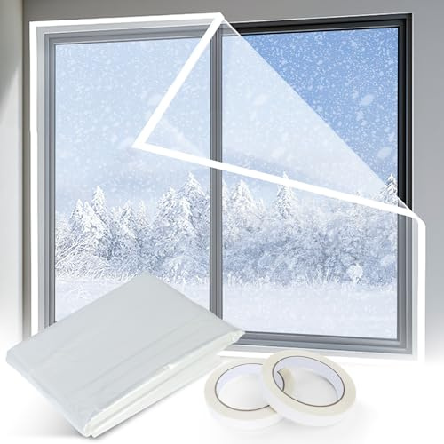 SDLDEER Film thermique pour fenêtre - 1,6 m x 10 m - Avec 2 rouleaux de ruban adhésif - En matériau isolant POF - Transparent - Pour climatisation - Pour portes et fenêtres - Coupe-vent, imperméable