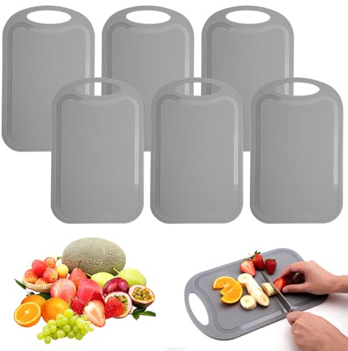 6 Stück Frühstücksbrettchen Kunststoff 25x16 cm, Schneidebrett Kunststoff Set, Brotzeitbrett Rutschfest mit Saftrille und Griff, BPA frei, Spülmaschinenfest, Antibakteriell, für Brot Obst Gemüse