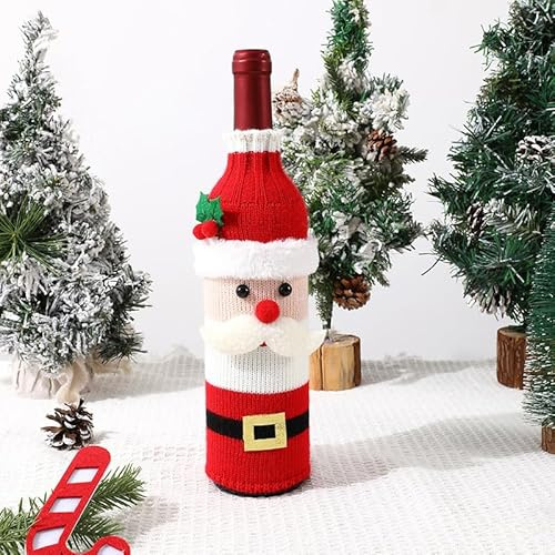 THXFUNAREA Flaschen Deko Weihnachten, Cartoon Flaschenverpackung Weihnachten, Gestrickter Weinflaschenn Verpackung Weihnachtenn, Flaschenüberzug Weihnachtenn