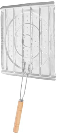 Griglia Barbecue Pieghevole in Acciaio Inox Argento per Uso Domestico | 1 Pezzo, Manico in Legno, Pulizia Semplice, Adatta a Barbecue All’aperto e Preparazione in Cucina